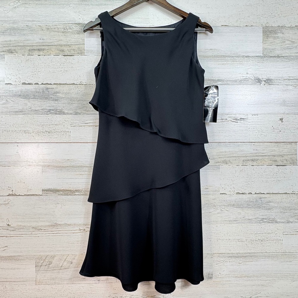 SL Fashions Petite Black Tiered Ruffle Sleeveless Lampshade Dress 6P NWT Party